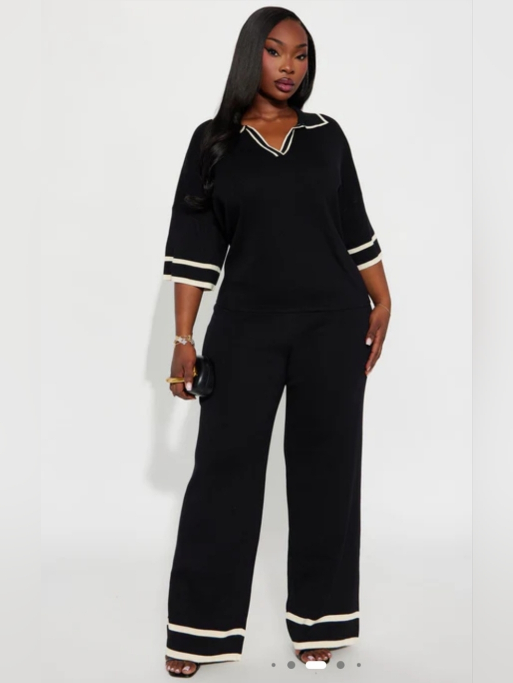 Polo Style, Sweater Knit Pantsuit with Cream Trim